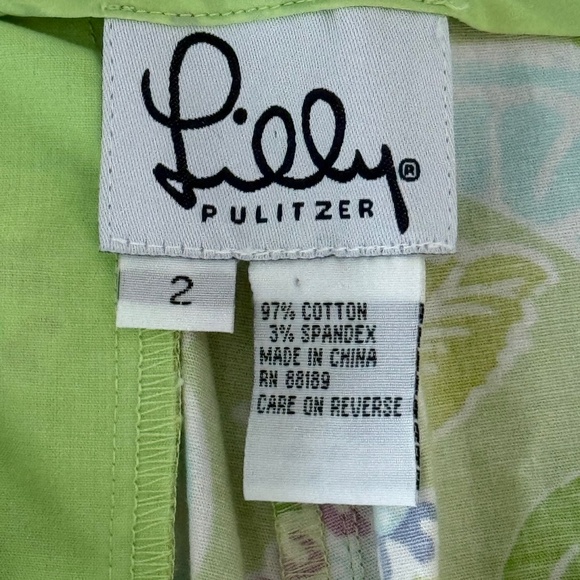Lilly Pulitzer Capri Pants 2 Green Citrus Lime Print Floral - Picture 3 of 3